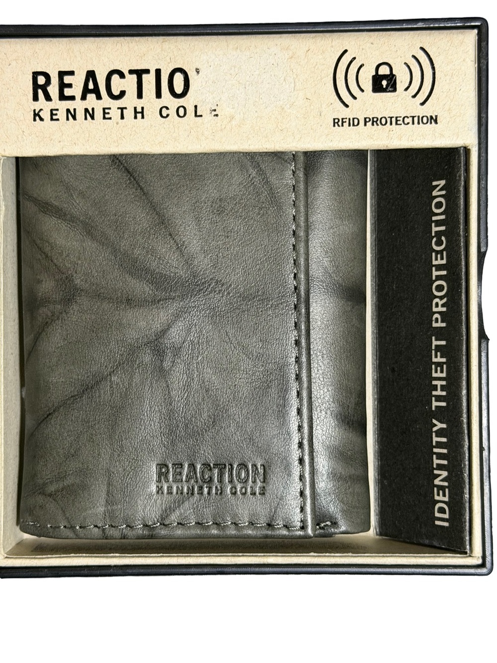 NWT KENNETH COLE REACTION Gray Marbled X-Cap Trifold RFID Blocking Wallet NWT